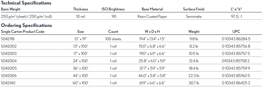 EPSON Proofing Paper White Semimatte specs