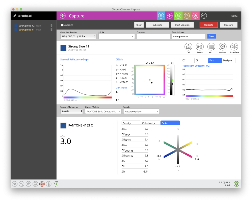 ChromaChecker Capture Comparison using Pantone Library 